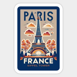 A Vintage Travel Art of the Eiffel Tower in Paris - France Sticker